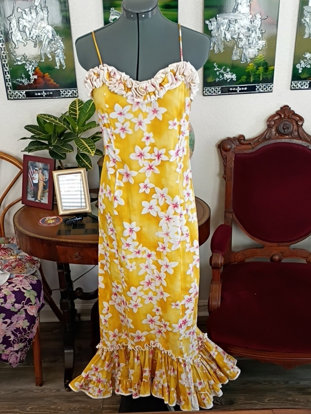 Royal Creations Hawaiian Dress Pink And Yellow Size Medium